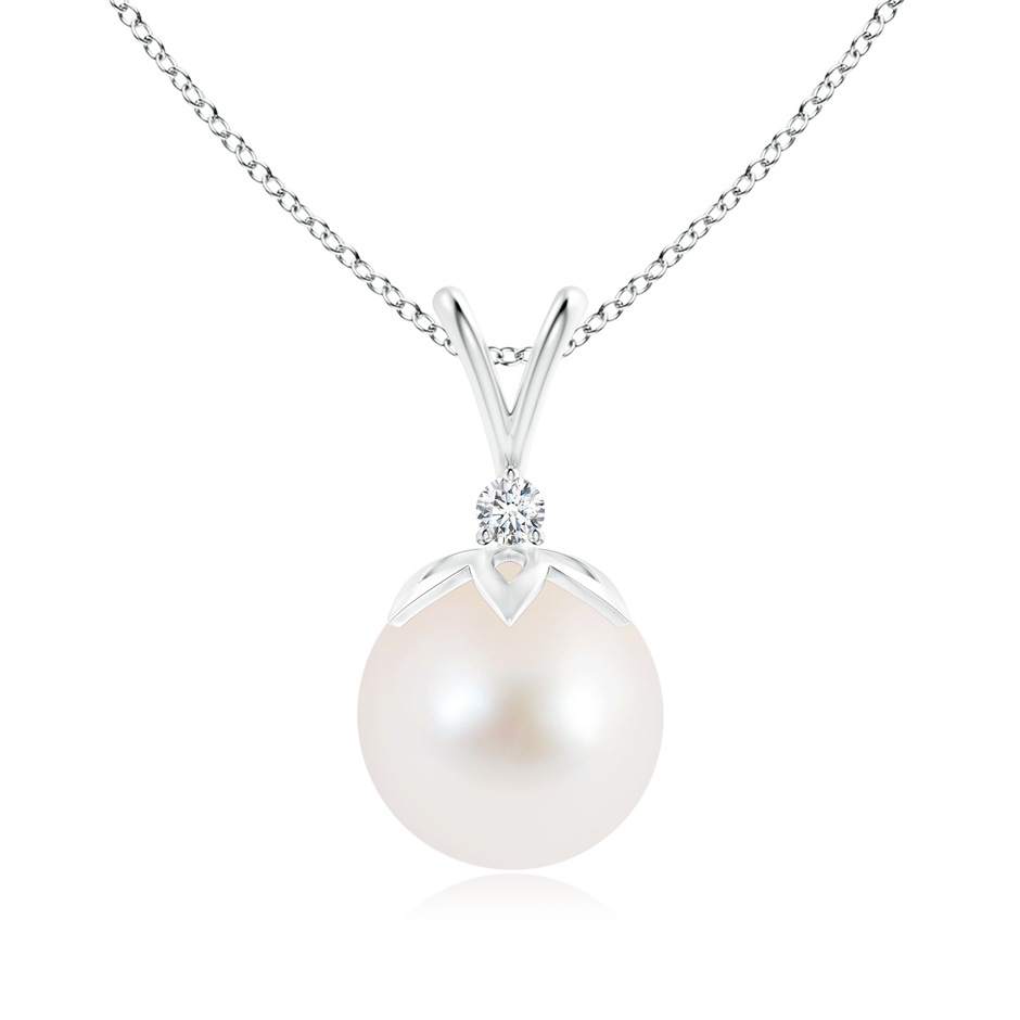 10mm AAA Freshwater Pearl V-Bale Pendant with Diamond in White Gold 