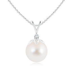 10mm AAA Freshwater Pearl V-Bale Pendant with Diamond in White Gold