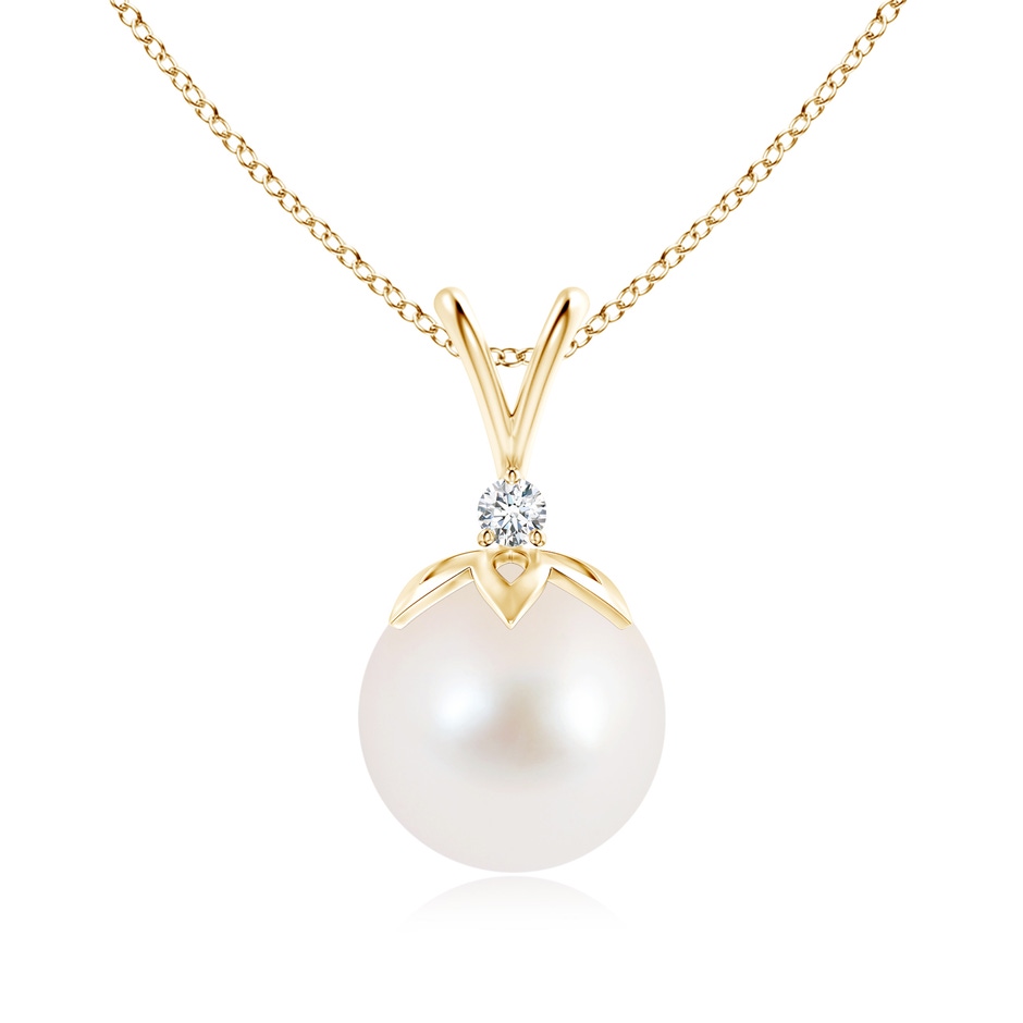10mm AAA Freshwater Pearl V-Bale Pendant with Diamond in Yellow Gold 