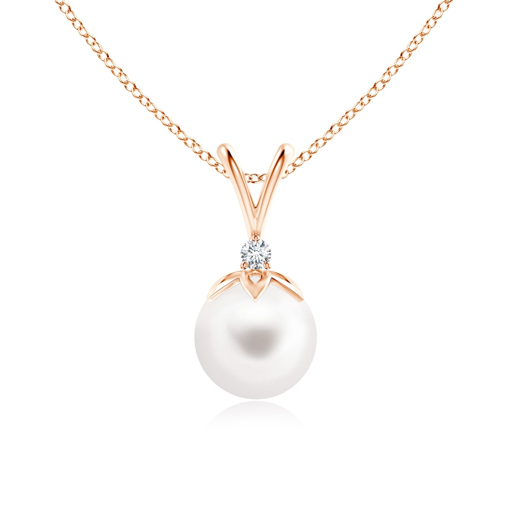 8mm AA Freshwater Pearl V-Bale Pendant with Diamond in Rose Gold
