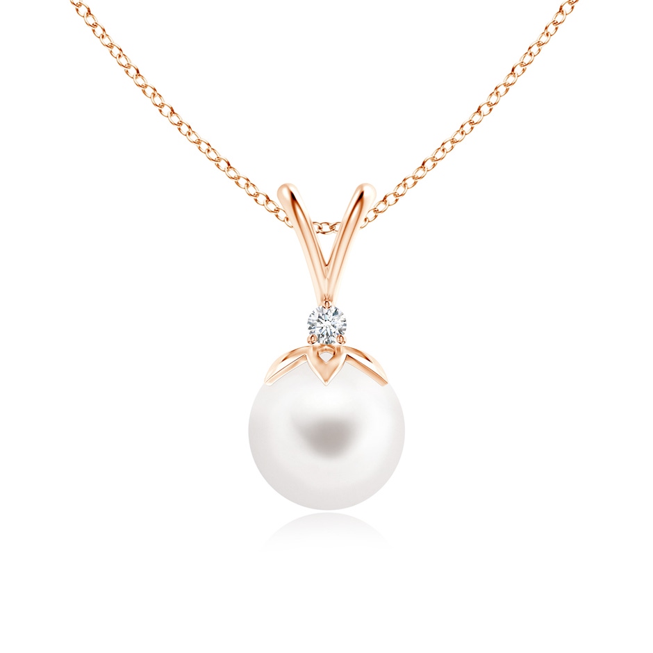8mm AA Freshwater Pearl V-Bale Pendant with Diamond in Rose Gold 