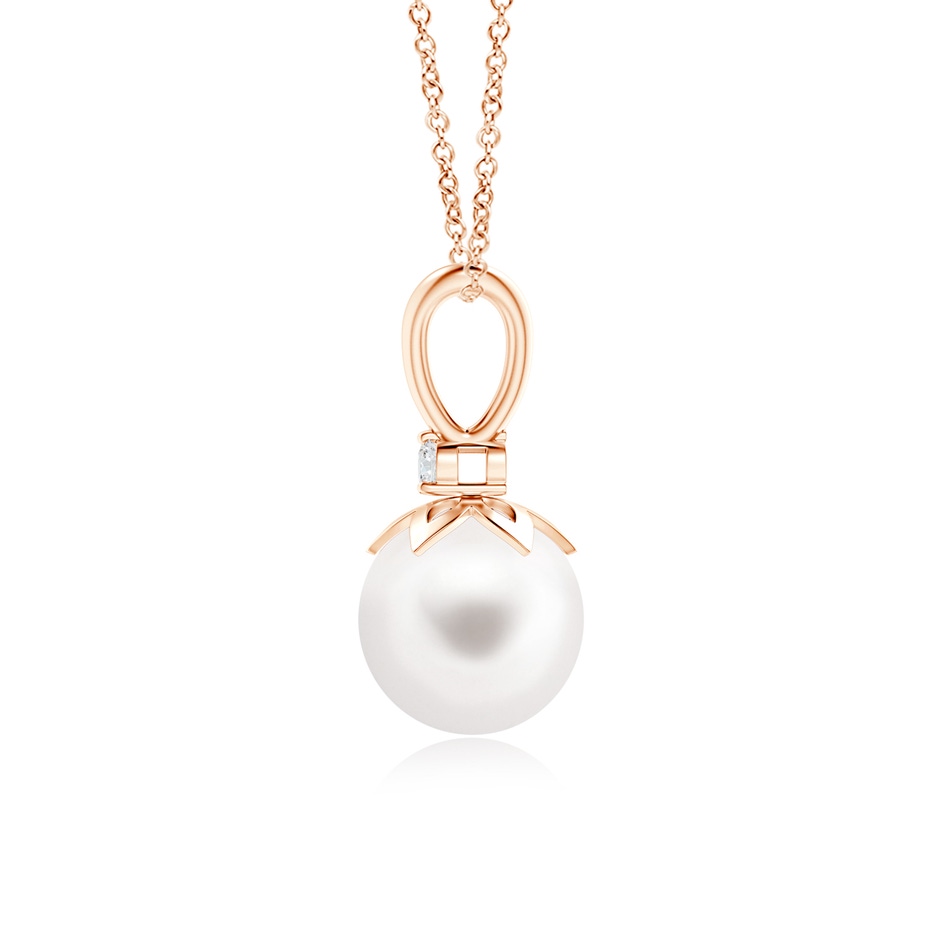 8mm AA Freshwater Pearl V-Bale Pendant with Diamond in Rose Gold product image
