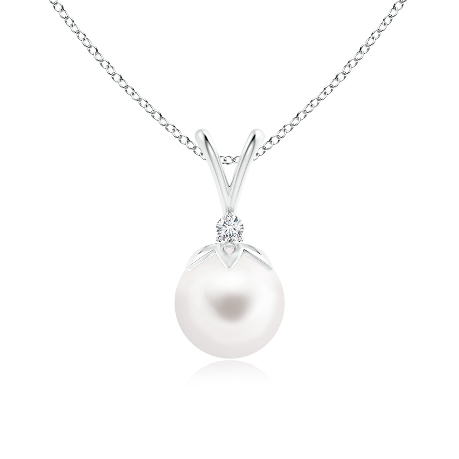 8mm AA Freshwater Pearl V-Bale Pendant with Diamond in White Gold 