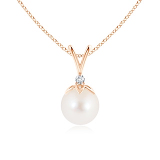 8mm AAA Freshwater Pearl V-Bale Pendant with Diamond in 10K Rose Gold