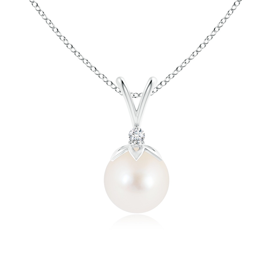 8mm AAA Freshwater Pearl V-Bale Pendant with Diamond in 9K White Gold 