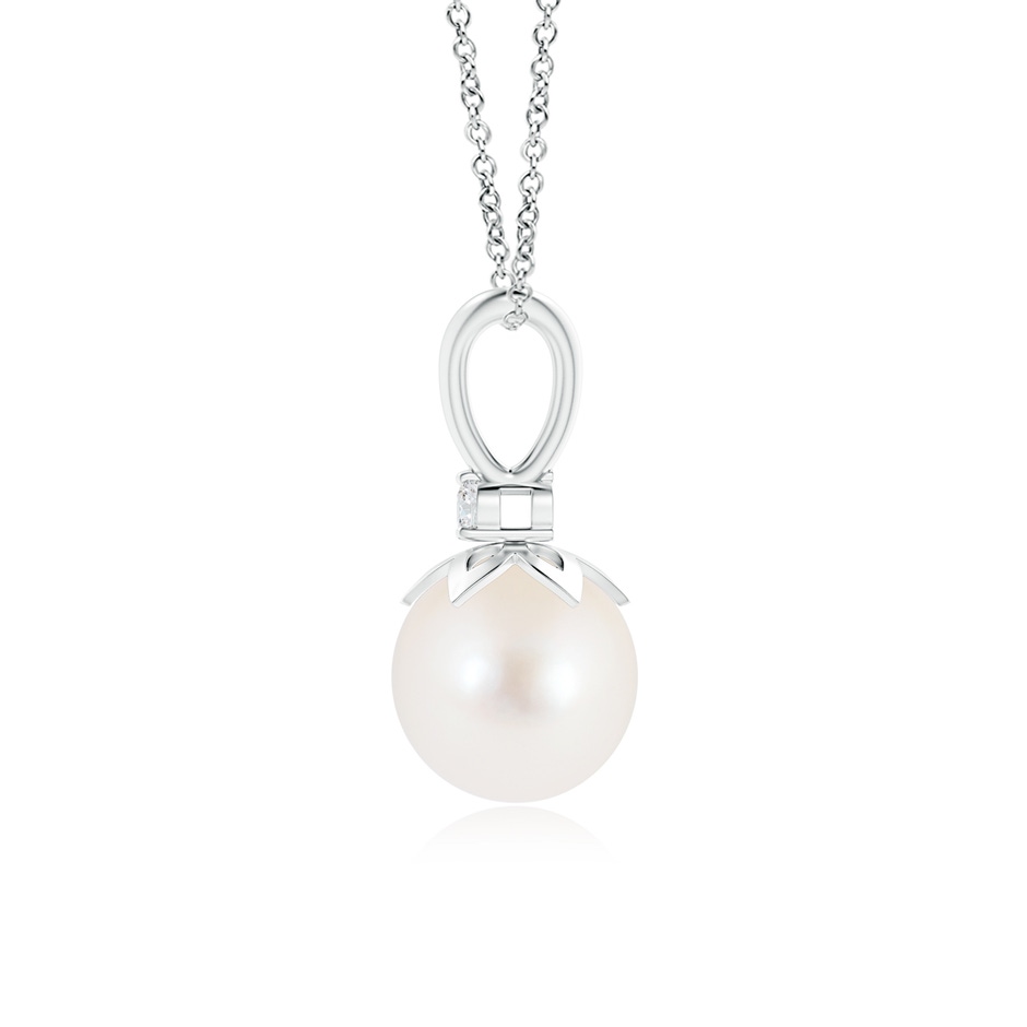 8mm AAA Freshwater Pearl V-Bale Pendant with Diamond in 9K White Gold product image