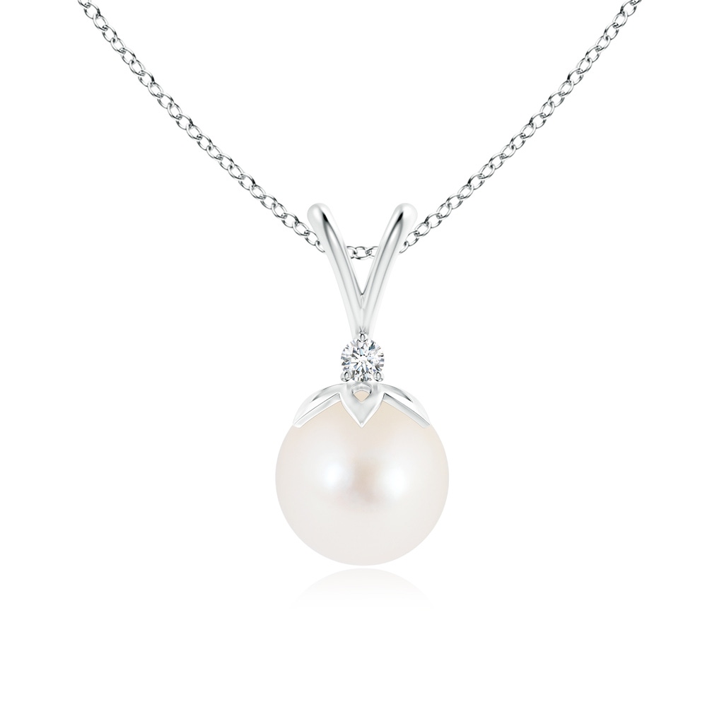 8mm AAA Freshwater Pearl V-Bale Pendant with Diamond in S999 Silver