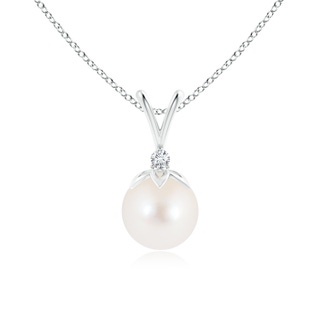 8mm AAA Freshwater Pearl V-Bale Pendant with Diamond in White Gold