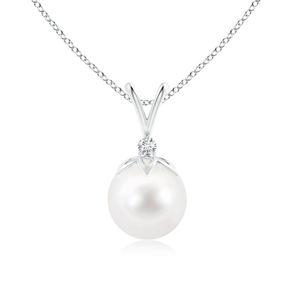 9mm AA Freshwater Pearl V-Bale Pendant with Diamond in White Gold 