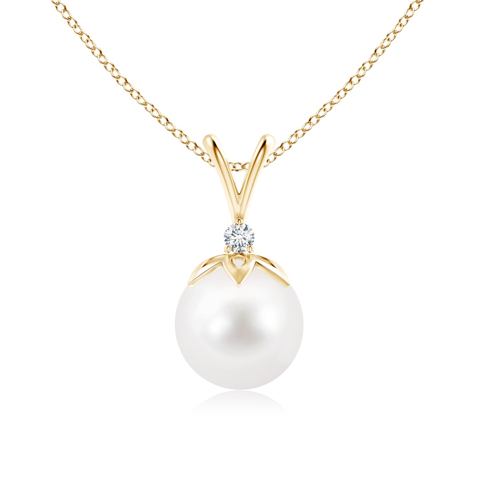 9mm AA Freshwater Pearl V-Bale Pendant with Diamond in Yellow Gold 