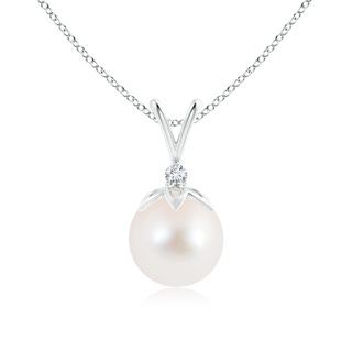 9mm AAA Freshwater Pearl V-Bale Pendant with Diamond in White Gold