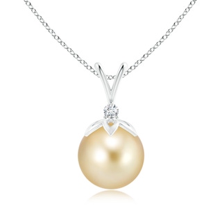 10mm AAAA Golden South Sea Cultured Pearl V-Bale Pendant with Diamond in White Gold