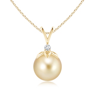 10mm AAAA Golden South Sea Cultured Pearl V-Bale Pendant with Diamond in Yellow Gold