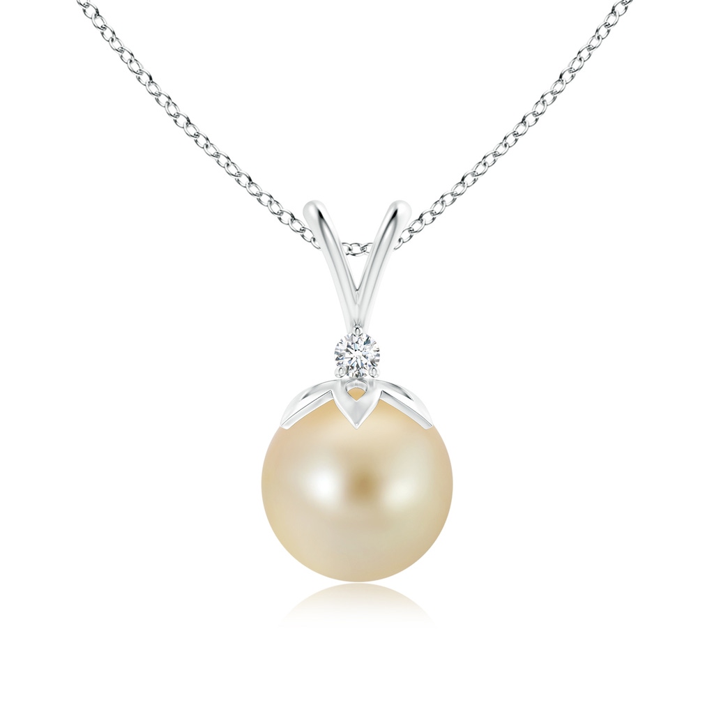 9mm AAA Golden South Sea Cultured Pearl V-Bale Pendant with Diamond in White Gold 