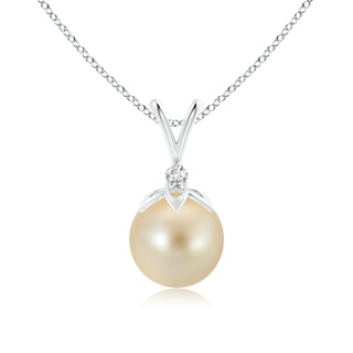 9mm AAA Golden South Sea Cultured Pearl V-Bale Pendant with Diamond in White Gold