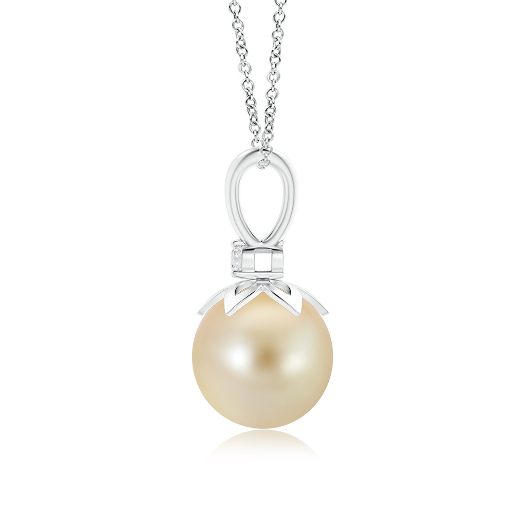 9mm AAA Golden South Sea Cultured Pearl V-Bale Pendant with Diamond in White Gold Product Image