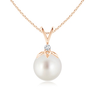 10mm AAA South Sea Pearl V-Bale Pendant with Diamond in Rose Gold