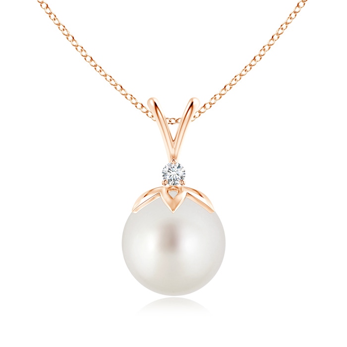 10mm AAA South Sea Pearl V-Bale Pendant with Diamond in Rose Gold 