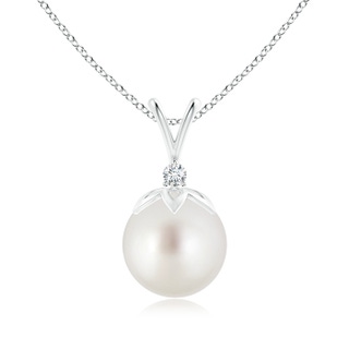 10mm AAA South Sea Pearl V-Bale Pendant with Diamond in White Gold