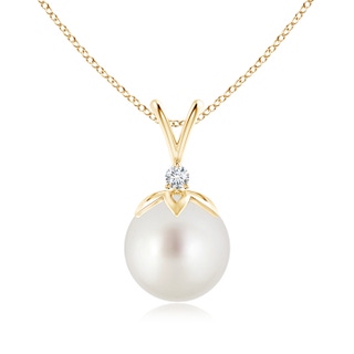 10mm AAA South Sea Pearl V-Bale Pendant with Diamond in Yellow Gold