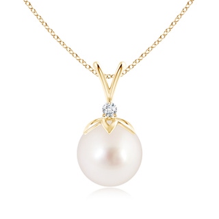 10mm AAAA South Sea Pearl V-Bale Pendant with Diamond in 9K Yellow Gold