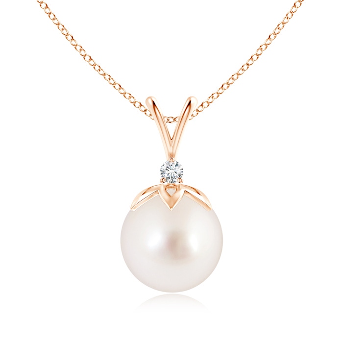 10mm AAAA South Sea Pearl V-Bale Pendant with Diamond in Rose Gold
