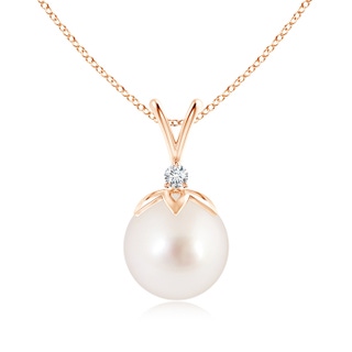 10mm AAAA South Sea Pearl V-Bale Pendant with Diamond in Rose Gold