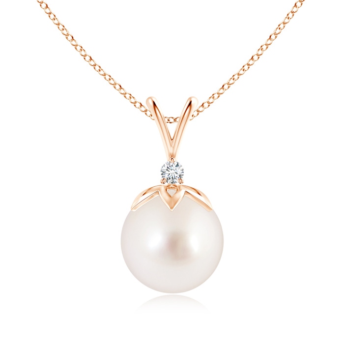 10mm AAAA South Sea Pearl V-Bale Pendant with Diamond in Rose Gold 