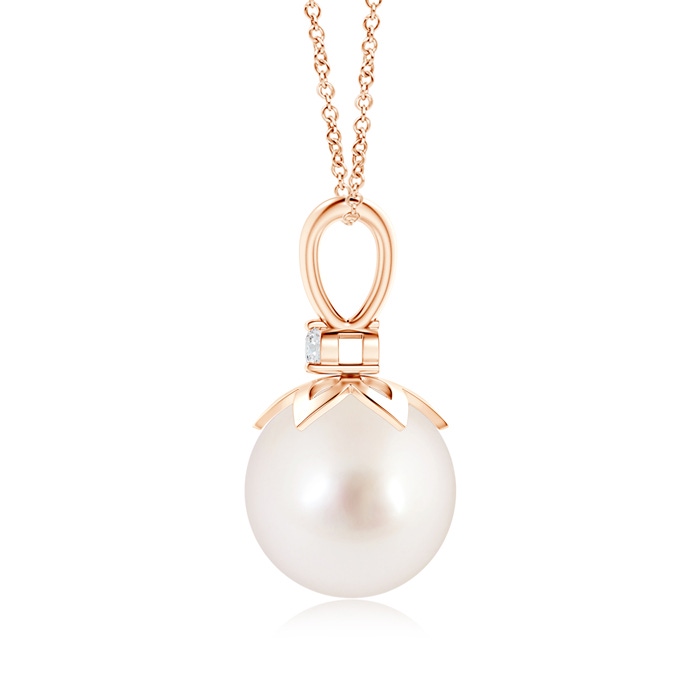 10mm AAAA South Sea Pearl V-Bale Pendant with Diamond in Rose Gold product image
