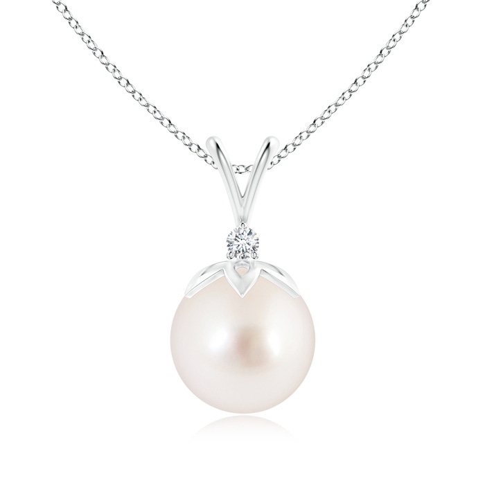 10mm AAAA South Sea Pearl V-Bale Pendant with Diamond in S999 Silver