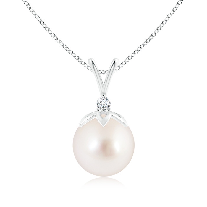 10mm AAAA South Sea Pearl V-Bale Pendant with Diamond in White Gold 