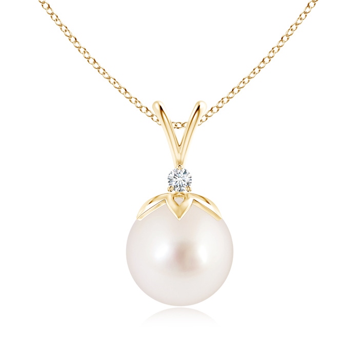 10mm AAAA South Sea Pearl V-Bale Pendant with Diamond in Yellow Gold