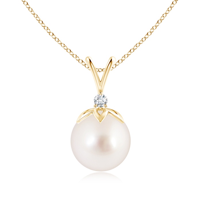 10mm AAAA South Sea Pearl V-Bale Pendant with Diamond in Yellow Gold 
