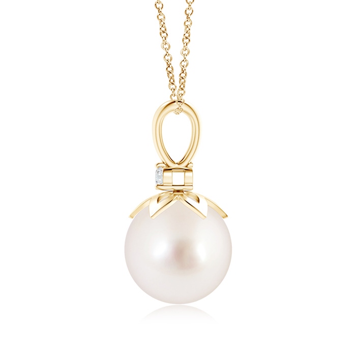 10mm AAAA South Sea Pearl V-Bale Pendant with Diamond in Yellow Gold product image