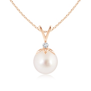 9mm AAAA South Sea Pearl V-Bale Pendant with Diamond in 10K Rose Gold