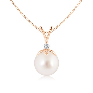9mm AAAA South Sea Pearl V-Bale Pendant with Diamond in Rose Gold