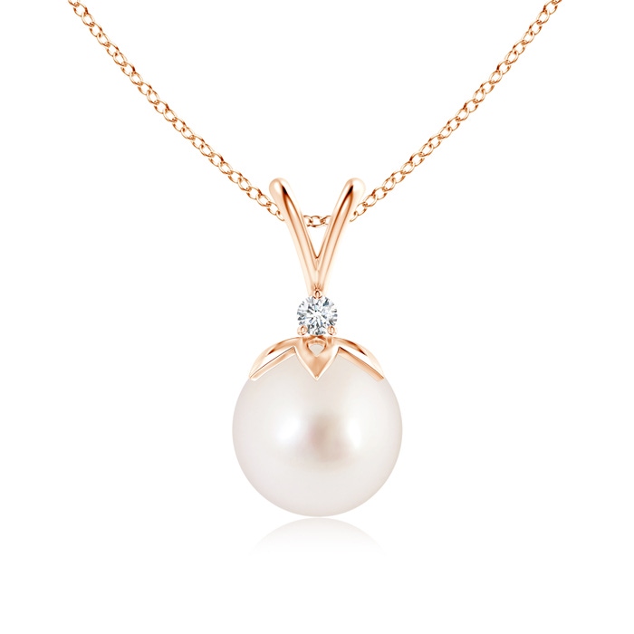 9mm AAAA South Sea Pearl V-Bale Pendant with Diamond in Rose Gold 