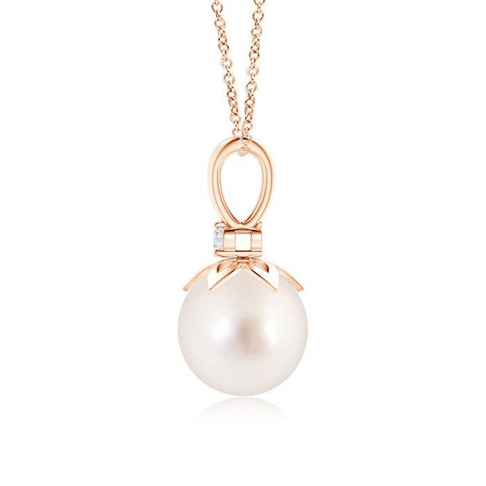 9mm AAAA South Sea Pearl V-Bale Pendant with Diamond in Rose Gold product image