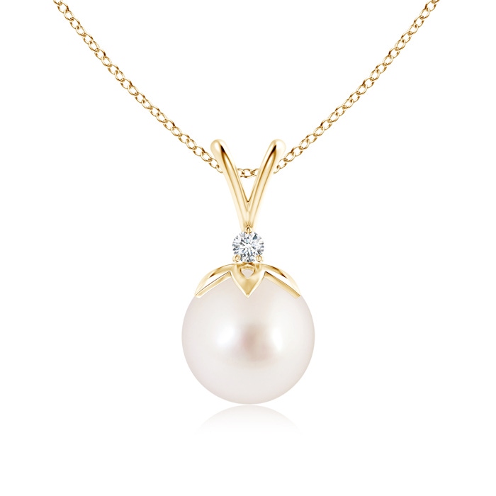 9mm AAAA South Sea Pearl V-Bale Pendant with Diamond in Yellow Gold 