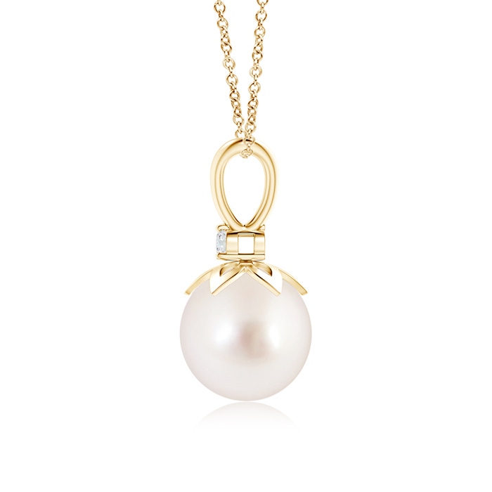 9mm AAAA South Sea Pearl V-Bale Pendant with Diamond in Yellow Gold product image