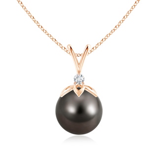 10mm AAA Tahitian Pearl V-Bale Pendant with Diamond in Rose Gold