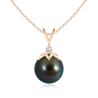 10mm AAAA Tahitian Pearl V-Bale Pendant with Diamond in Rose Gold