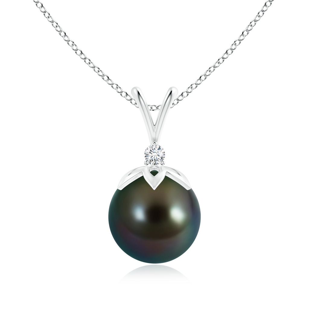 10mm AAAA Tahitian Pearl V-Bale Pendant with Diamond in S999 Silver
