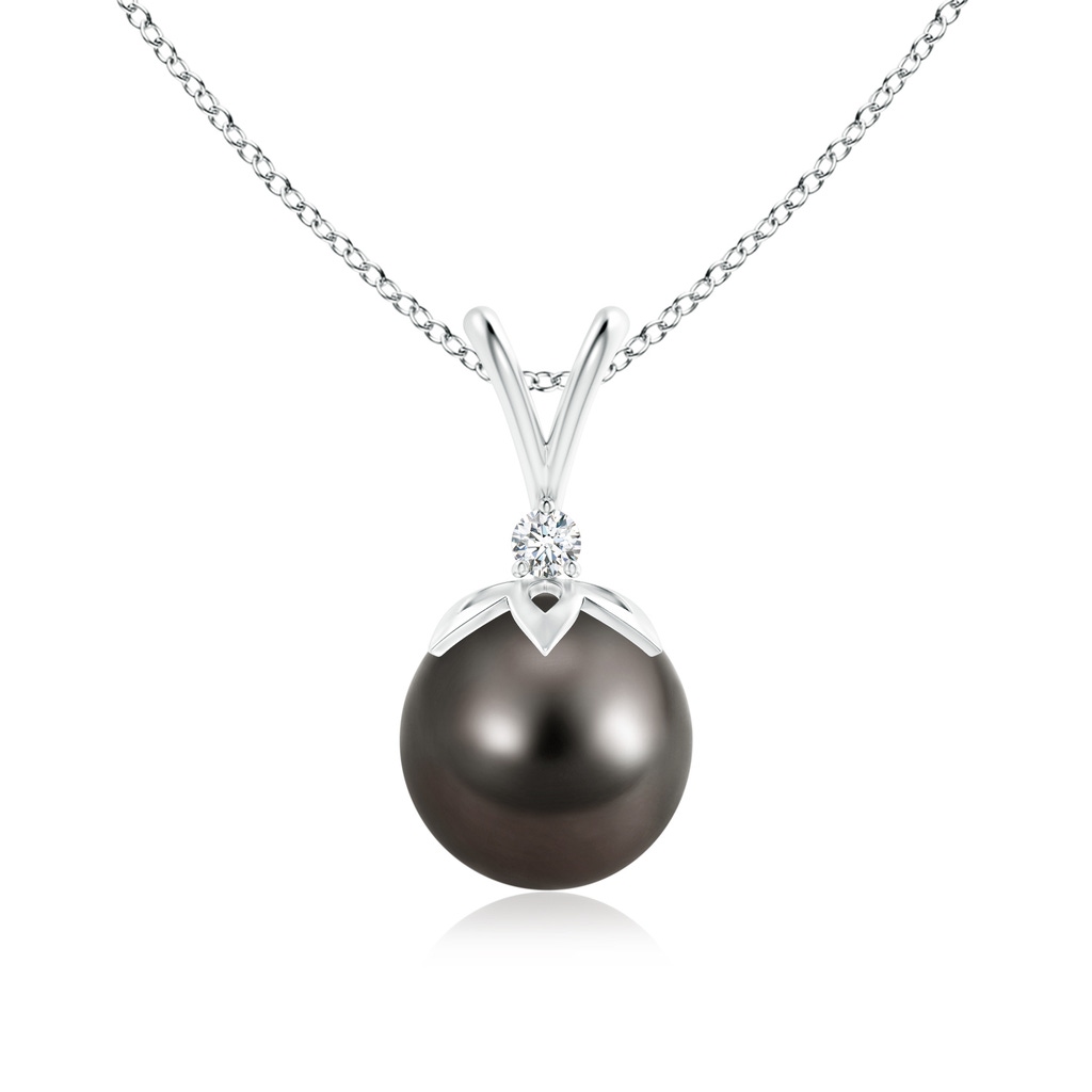 9mm AAA Tahitian Pearl V-Bale Pendant with Diamond in White Gold