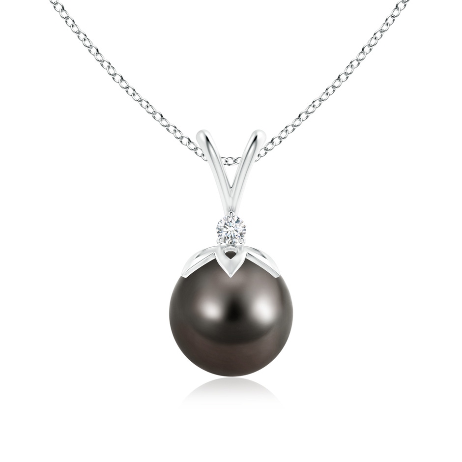 9mm AAA Tahitian Pearl V-Bale Pendant with Diamond in White Gold 