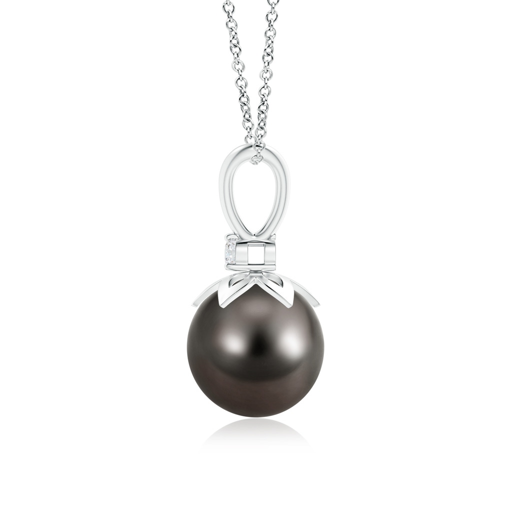 9mm AAA Tahitian Pearl V-Bale Pendant with Diamond in White Gold Product Image