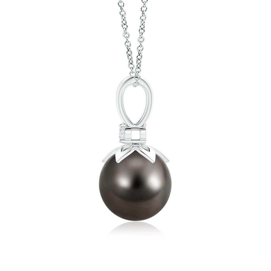 9mm AAA Tahitian Pearl V-Bale Pendant with Diamond in White Gold product image