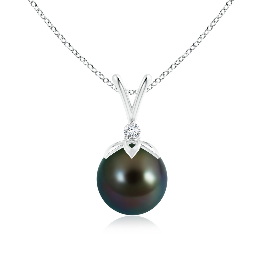 9mm AAAA Tahitian Pearl V-Bale Pendant with Diamond in White Gold