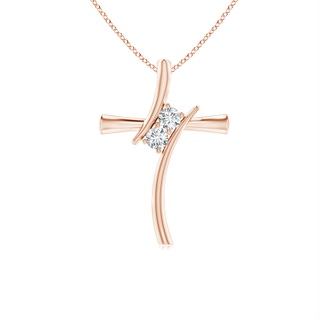 2.7mm GVS2 Two Stone Diamond Bypass Cross Pendant in 10K Rose Gold