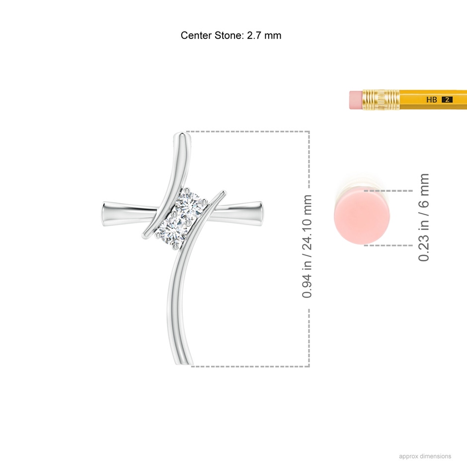 2.7mm GVS2 Two Stone Diamond Bypass Cross Pendant in P950 Platinum ruler